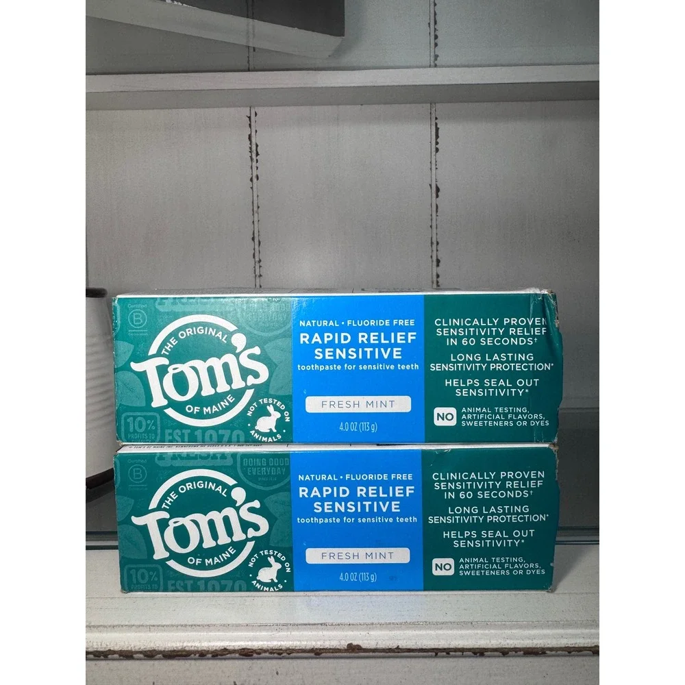 2 Pack Toms of Maine Rapid Relief Sensitive Toothpaste Fresh Mint Fluoride Free